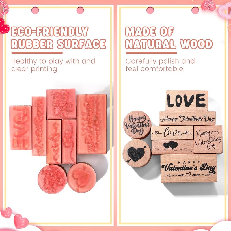 Supervitae 8 Pcs Valentine's Rubber Stamp Set Wooden Rubber Stamps Happy Valentine Heart Stamp Vintage Wooden Rubber Art Stamps for Crafting and DIY Scrapbooking Card Making Hand Book(Word) - Image 3